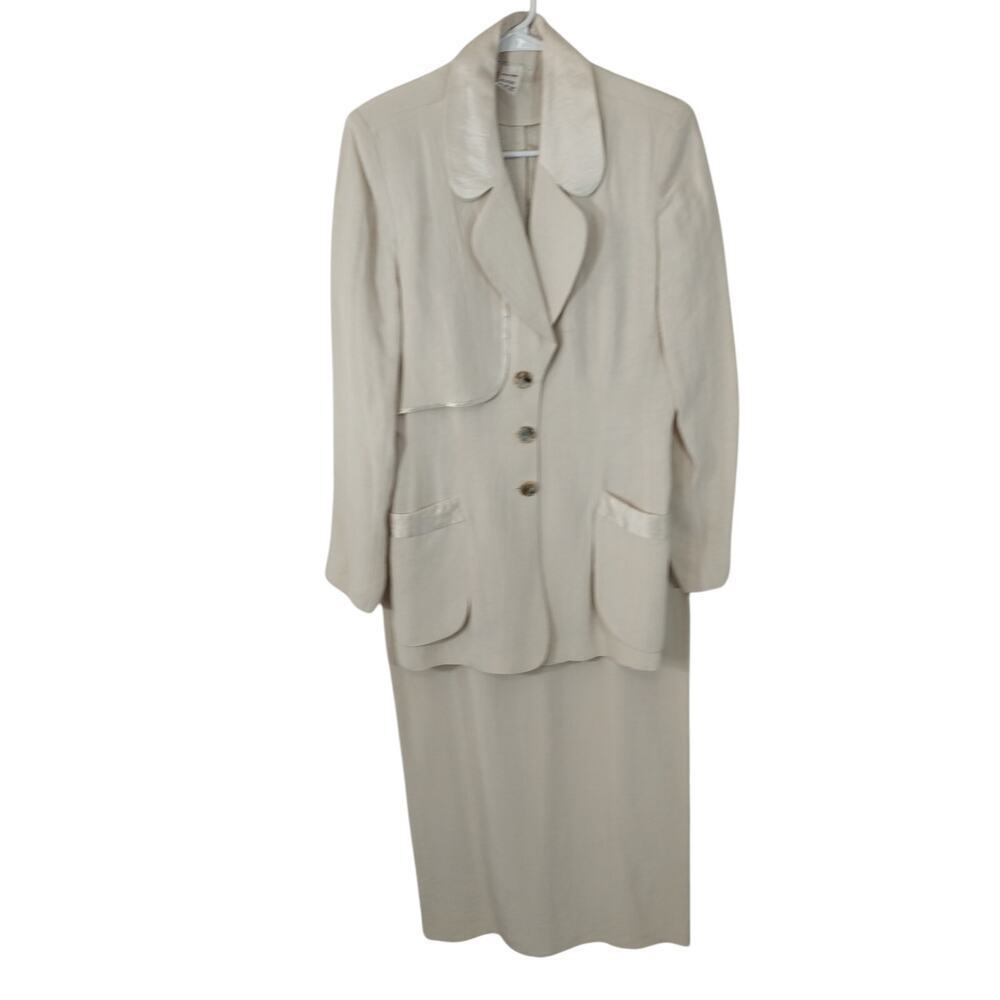 DESIGN TODAYS! RICH CREAM CRINKLE FINISH 3PC VEST, SKIRT & JACKET SUIT SET! SZ M - Picture 8 of 16